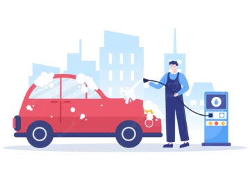 car-wash-service-flat-design-illustration-workers-washing-automobile-using-sponges-soap-water-background-poster-banner_2175-1995